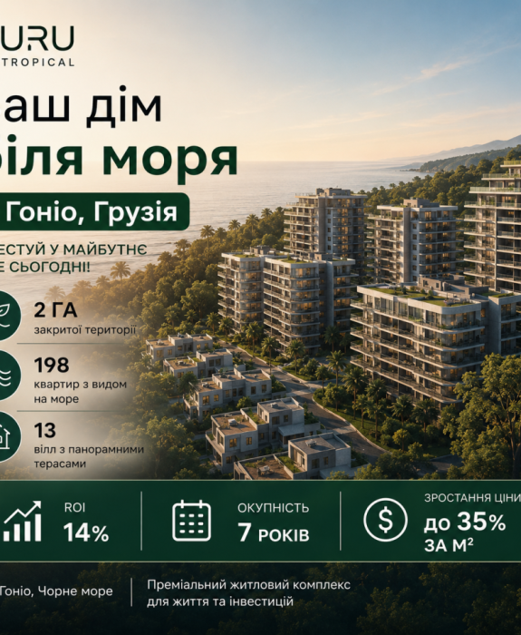 2-комнатная квартира 58 м² в новом жилом комплексе GURU Subtropical, Грузия, Батуми