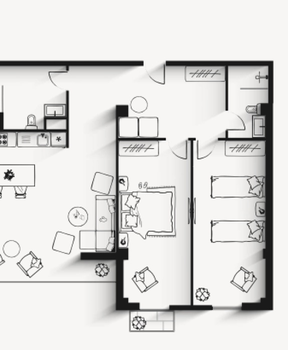Просторные апартаменты с двумя спальнями и балконом в ЖК Gumbati Apart Hotel, Батуми
